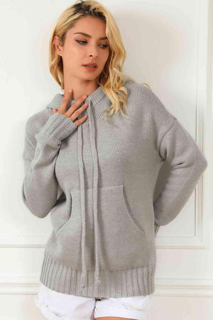Light Gray Kangaroo Pocket Hooded Sweater - MXSTUDIO.COM