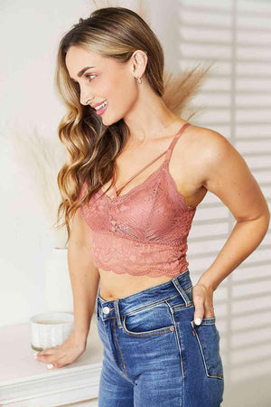 Light Mauve Crisscross Front Comfy Lace Bralette - MXSTUDIO.COM