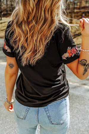 Live And Let Live Flower Embroidered Tee Shirt - MXSTUDIO.COM