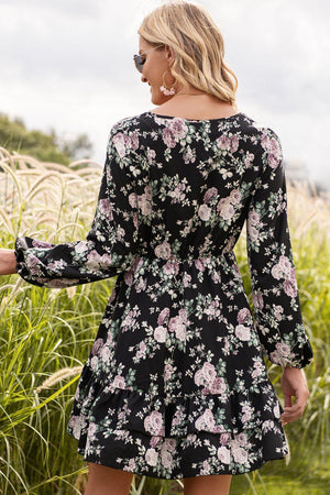Live Bravely Floral Long Sleeve Mini Dress - MXSTUDIO.COM