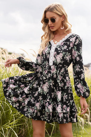 Live Bravely Floral Long Sleeve Mini Dress - MXSTUDIO.COM