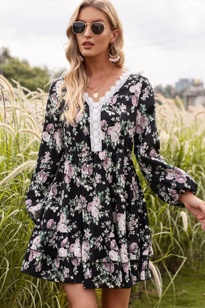 Live Bravely Floral Long Sleeve Mini Dress - MXSTUDIO.COM