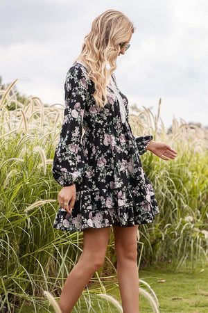 Live Bravely Floral Long Sleeve Mini Dress - MXSTUDIO.COM