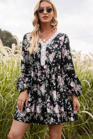 Live Bravely Floral Long Sleeve Mini Dress - MXSTUDIO.COM