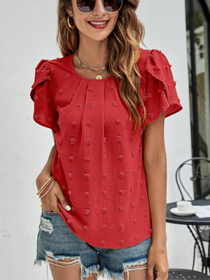 Live More Worry Less Swiss Dot Petal Sleeve Blouse - MXSTUDIO.COM