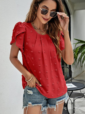 Live More Worry Less Swiss Dot Petal Sleeve Blouse - MXSTUDIO.COM