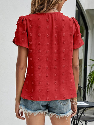 Live More Worry Less Swiss Dot Petal Sleeve Blouse - MXSTUDIO.COM