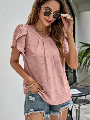 Live More Worry Less Swiss Dot Petal Sleeve Blouse - MXSTUDIO.COM