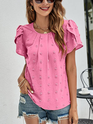Live More Worry Less Swiss Dot Petal Sleeve Blouse - MXSTUDIO.COM