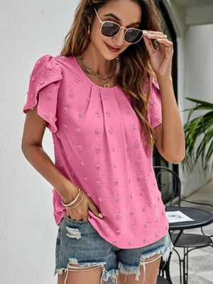 Live More Worry Less Swiss Dot Petal Sleeve Blouse - MXSTUDIO.COM