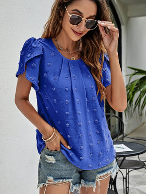 Live More Worry Less Swiss Dot Petal Sleeve Blouse - MXSTUDIO.COM