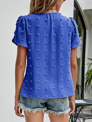 Live More Worry Less Swiss Dot Petal Sleeve Blouse - MXSTUDIO.COM