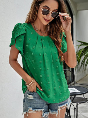 Live More Worry Less Swiss Dot Petal Sleeve Blouse - MXSTUDIO.COM
