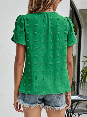 Live More Worry Less Swiss Dot Petal Sleeve Blouse - MXSTUDIO.COM