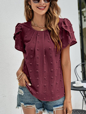 Live More Worry Less Swiss Dot Petal Sleeve Blouse - MXSTUDIO.COM