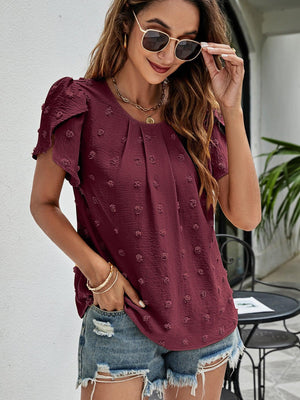 Live More Worry Less Swiss Dot Petal Sleeve Blouse - MXSTUDIO.COM