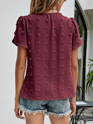 Live More Worry Less Swiss Dot Petal Sleeve Blouse - MXSTUDIO.COM