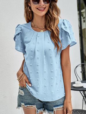 Live More Worry Less Swiss Dot Petal Sleeve Blouse - MXSTUDIO.COM