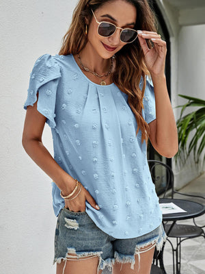 Live More Worry Less Swiss Dot Petal Sleeve Blouse - MXSTUDIO.COM