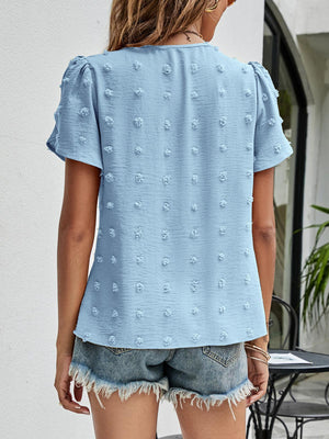 Live More Worry Less Swiss Dot Petal Sleeve Blouse - MXSTUDIO.COM