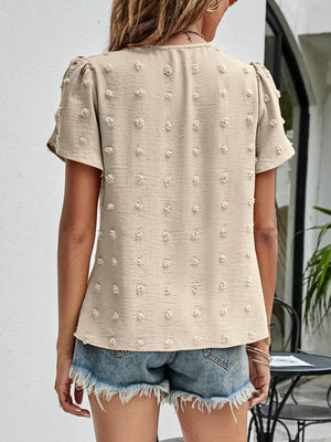Live More Worry Less Swiss Dot Petal Sleeve Blouse - MXSTUDIO.COM