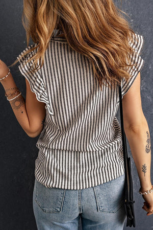 Live Simply Flutter Sleeve Striped Blouse - MXSTUDIO.COM