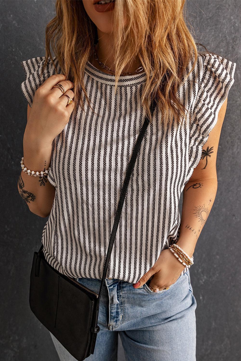 Live Simply Flutter Sleeve Striped Blouse - MXSTUDIO.COM