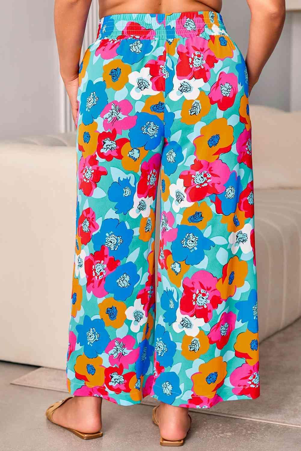 Lively Plus Size Women's Floral Wide Leg Pants - MXSTUDIO.COM