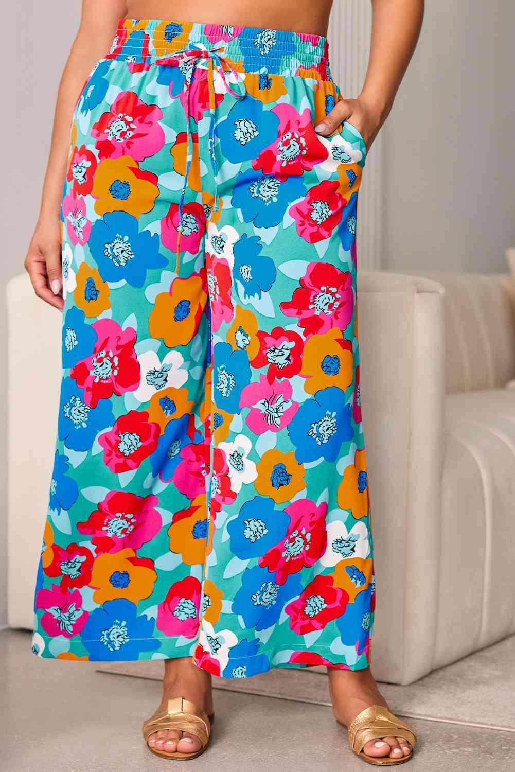 Lively Plus Size Women's Floral Wide Leg Pants - MXSTUDIO.COM