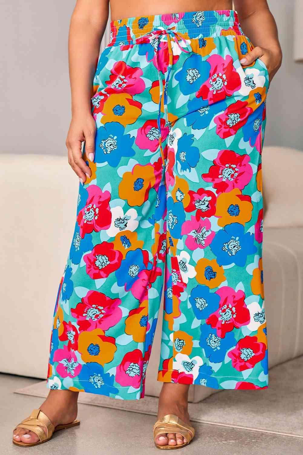 Lively Plus Size Women's Floral Wide Leg Pants - MXSTUDIO.COM