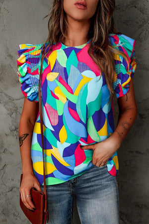 Living In Color Crew Neck Butterfly Sleeve Top - MXSTUDIO.COM