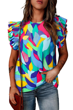 Living In Color Crew Neck Butterfly Sleeve Top - MXSTUDIO.COM