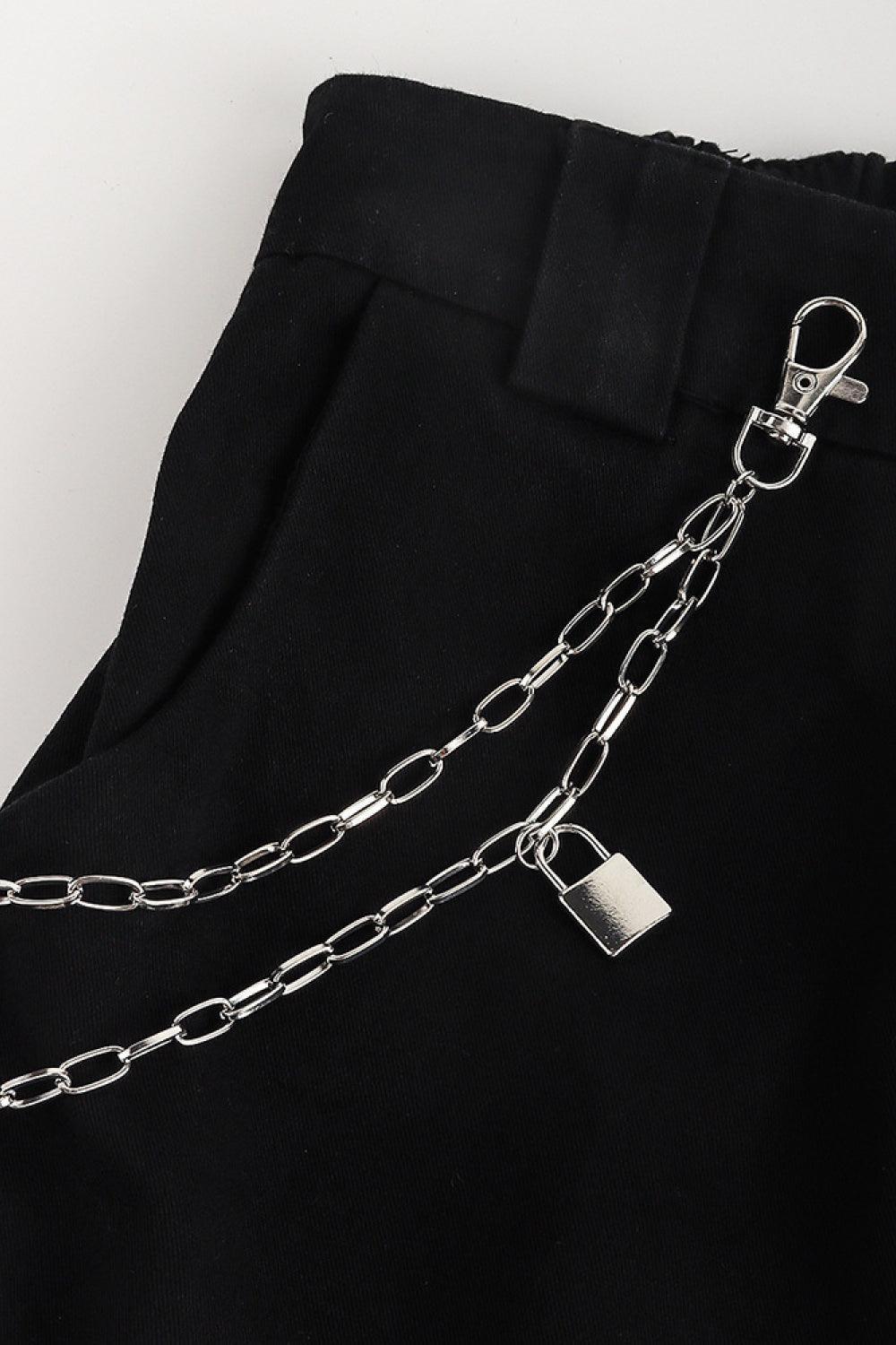 Lock Charm Silver Double Layered Chain Belt - MXSTUDIO.COM