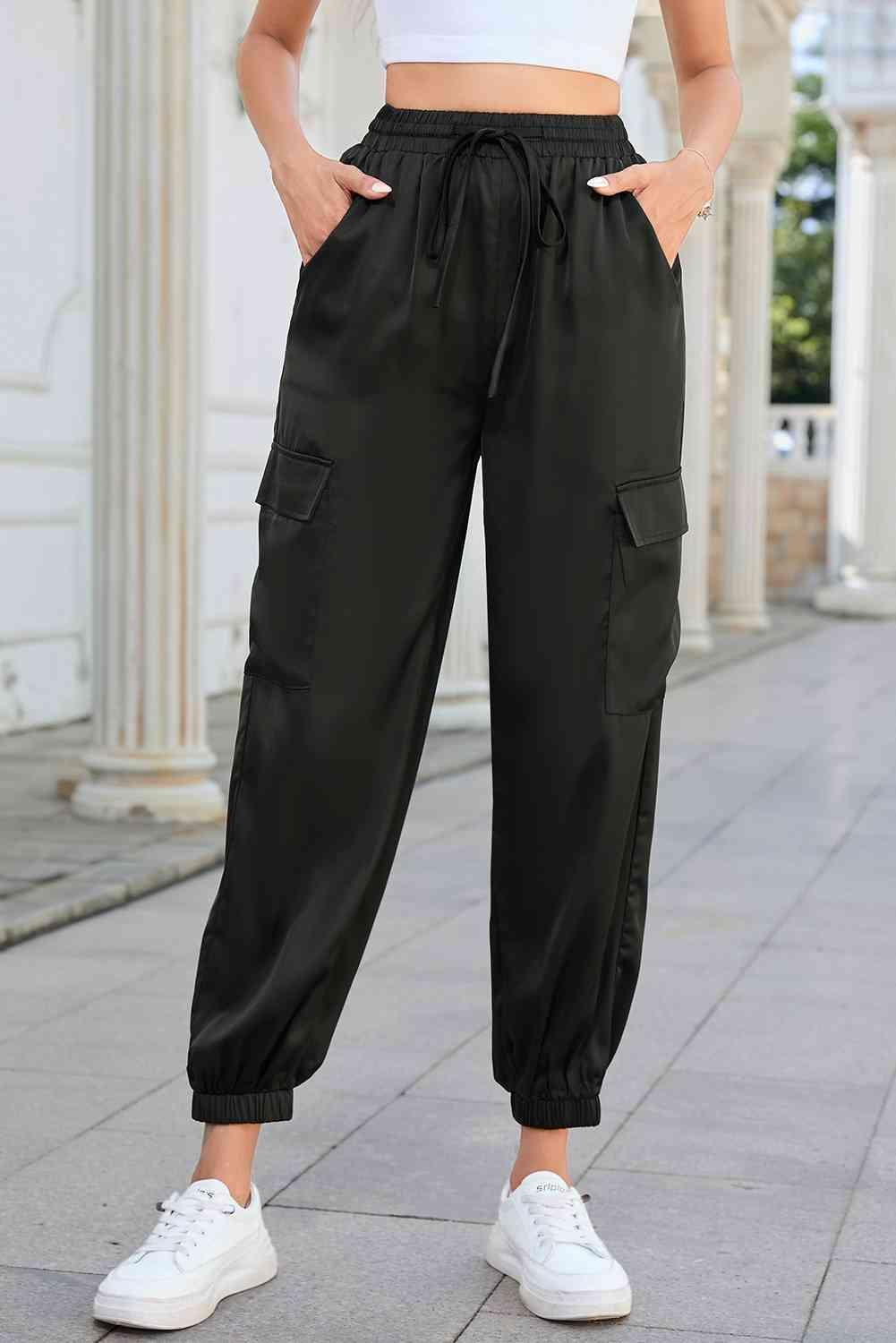 Long Pocketed Womens Tie Waist Pants - MXSTUDIO.COM