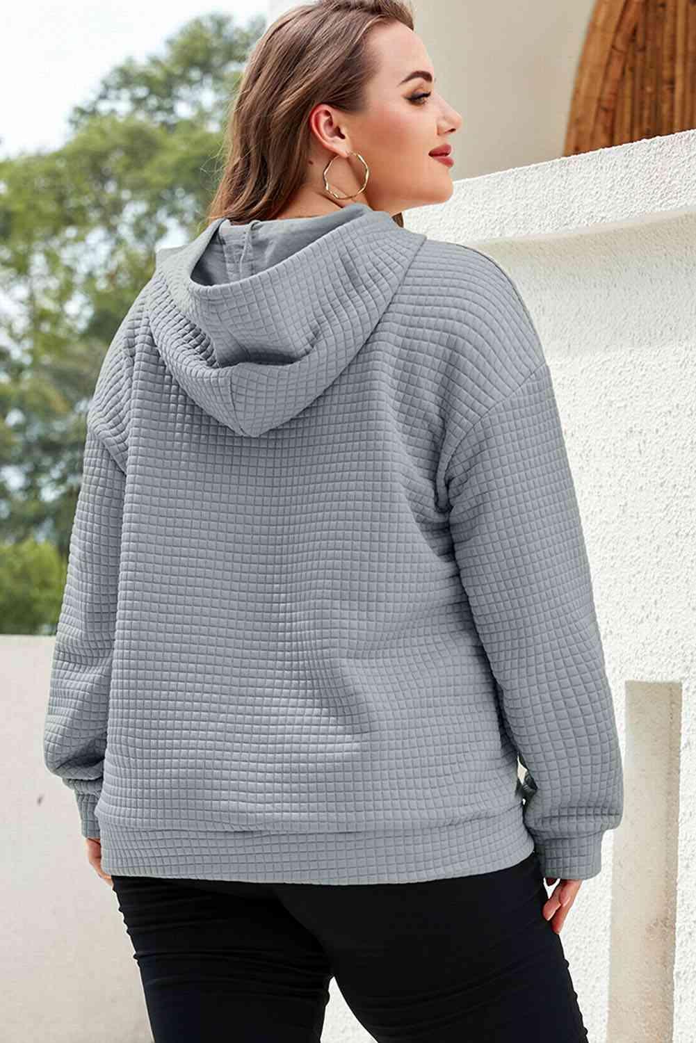 Long Sleeve Plus Size Women's Waffle Knit Hoodie - MXSTUDIO.COM