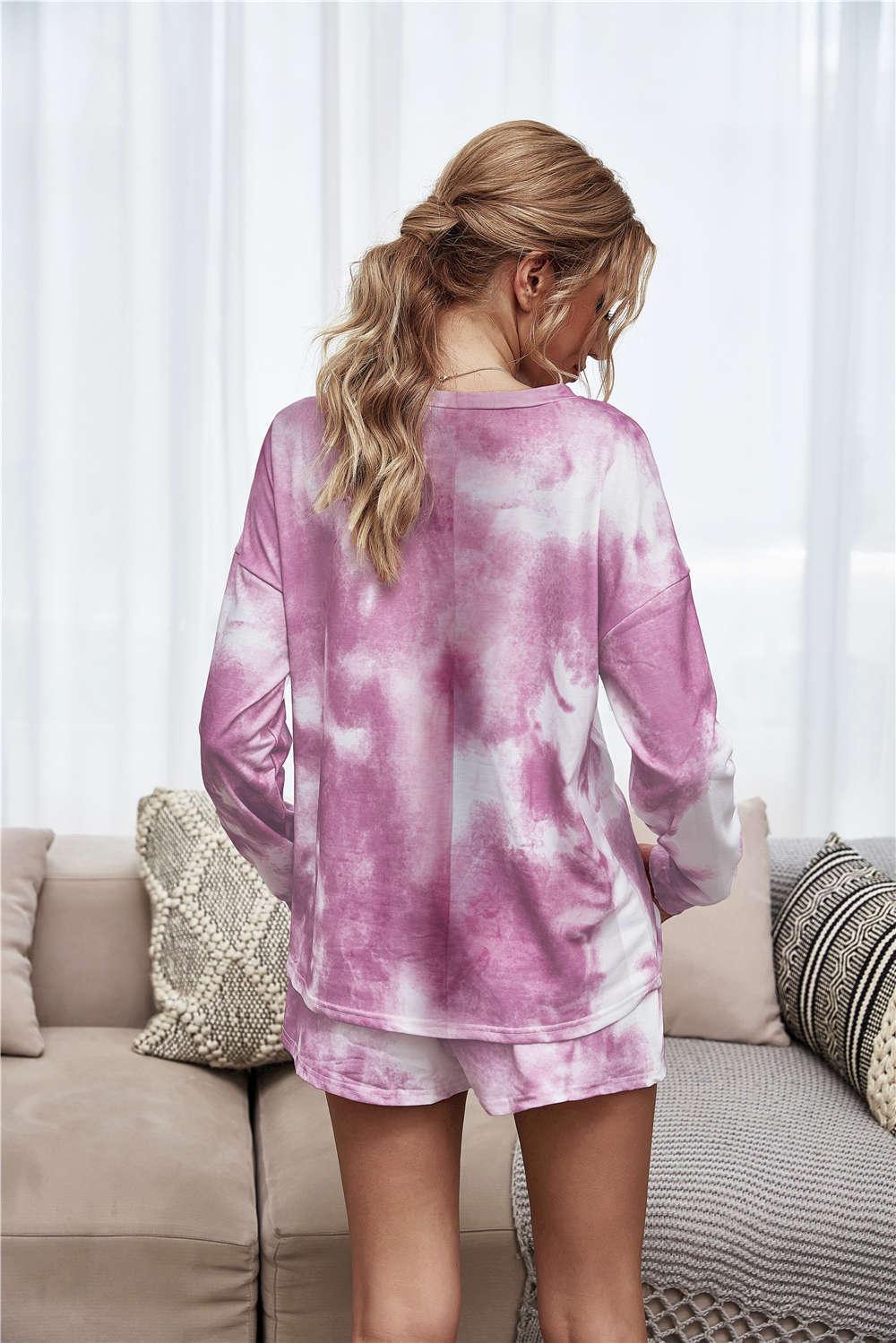 Long Sleeve Top And Shorts Tie Dye Lounge Set - MXSTUDIO.COM