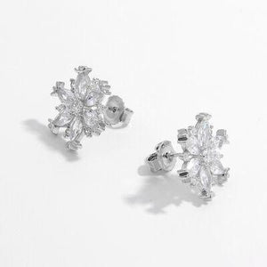 a pair of diamond earrings on a white background