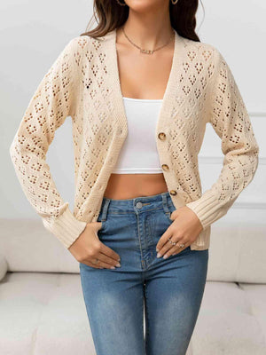 Look Natural V-Neck Open Knit Cardigan-MXSTUDIO.COM