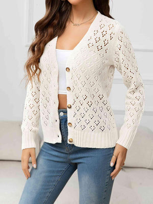 Look Natural V-Neck Open Knit Cardigan-MXSTUDIO.COM