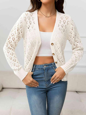 Look Natural V-Neck Open Knit Cardigan-MXSTUDIO.COM