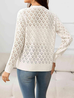 Look Natural V-Neck Open Knit Cardigan-MXSTUDIO.COM