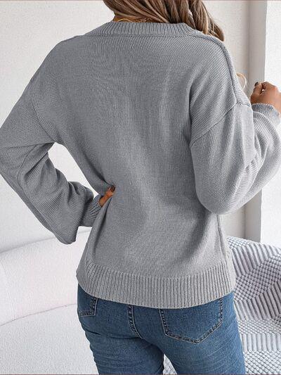 Lounge Around V-Neck Lantern Sleeve Sweater-MXSTUDIO.COM