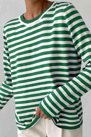 Lounge Comfortably Crew Neck Striped Knit Sweater-MXSTUDIO.COM