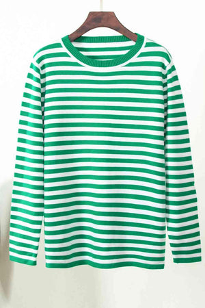 Lounge Comfortably Crew Neck Striped Knit Sweater-MXSTUDIO.COM
