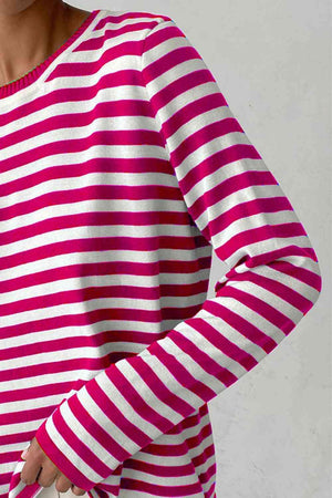 Lounge Comfortably Crew Neck Striped Knit Sweater-MXSTUDIO.COM