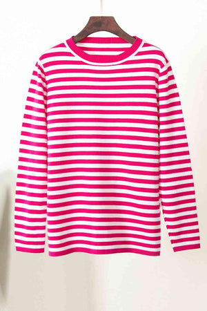 Lounge Comfortably Crew Neck Striped Knit Sweater-MXSTUDIO.COM