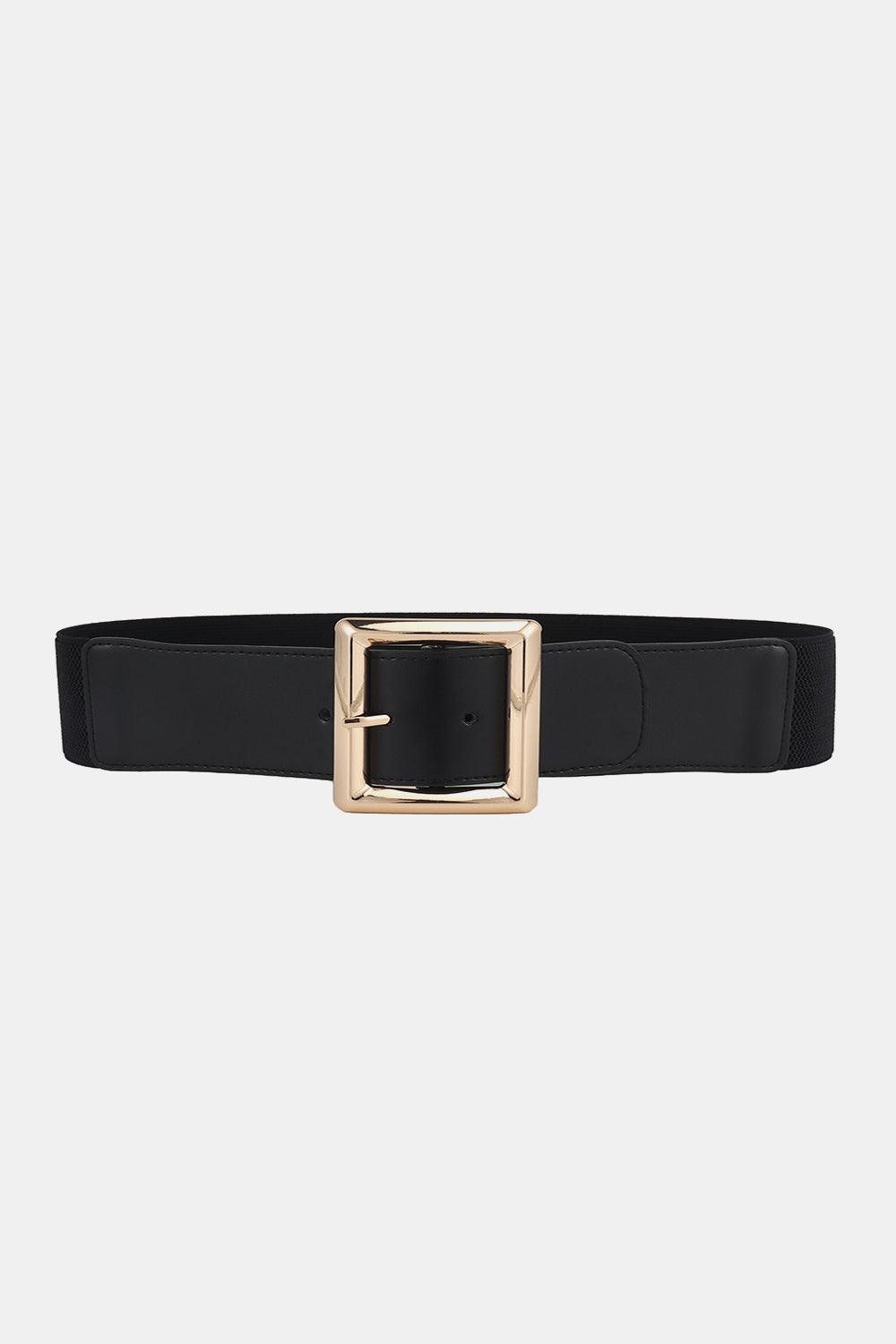 Lovable Rectangle Buckle Wide Black Elastic Belt - MXSTUDIO.COM