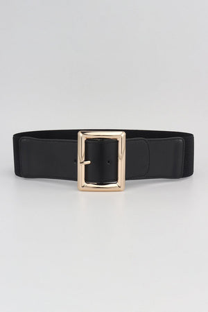 Lovable Rectangle Buckle Wide Black Elastic Belt - MXSTUDIO.COM