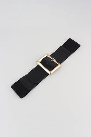 Lovable Rectangle Buckle Wide Black Elastic Belt - MXSTUDIO.COM