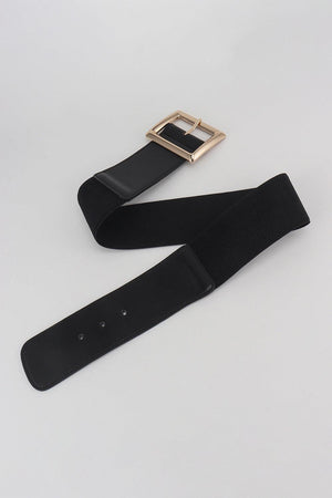 Lovable Rectangle Buckle Wide Black Elastic Belt - MXSTUDIO.COM